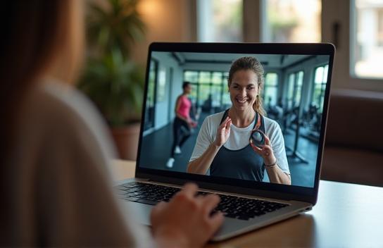 Online fitness session with video call